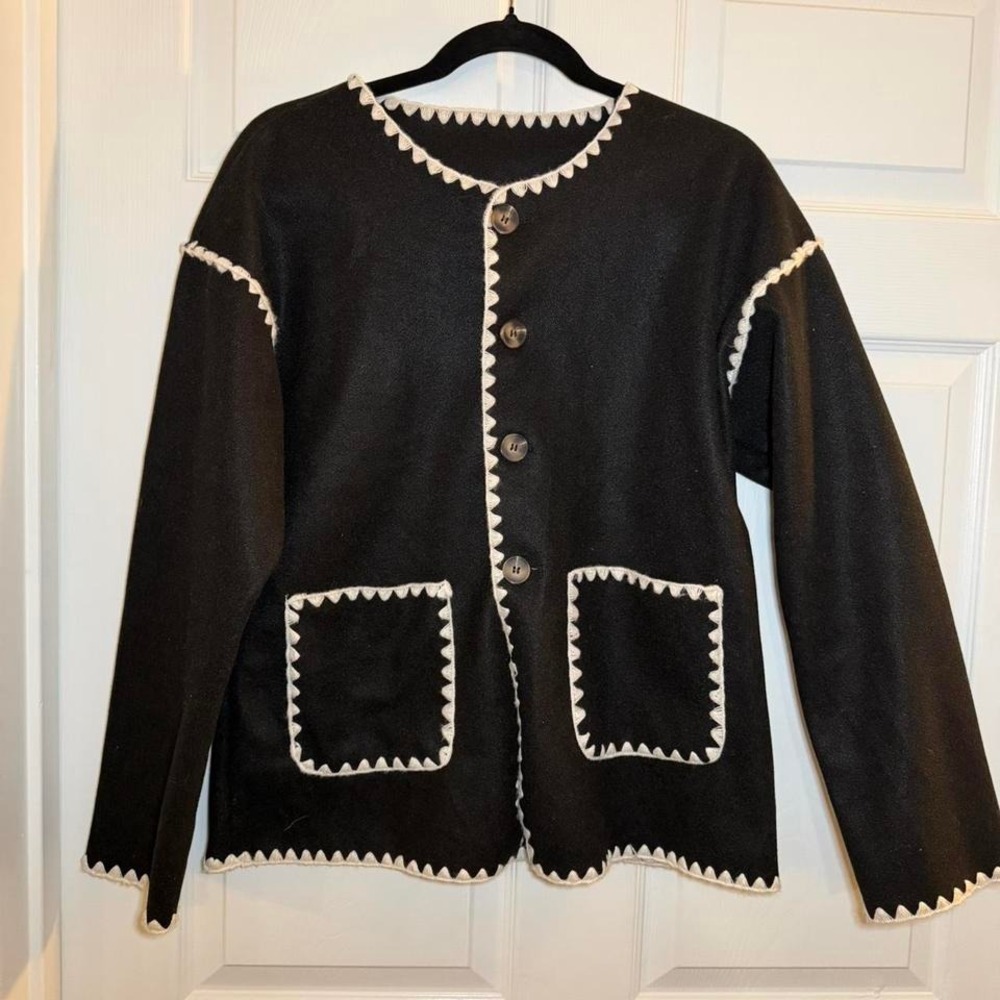 Black‎ Knit Cardigan w/ Pearl Trim
